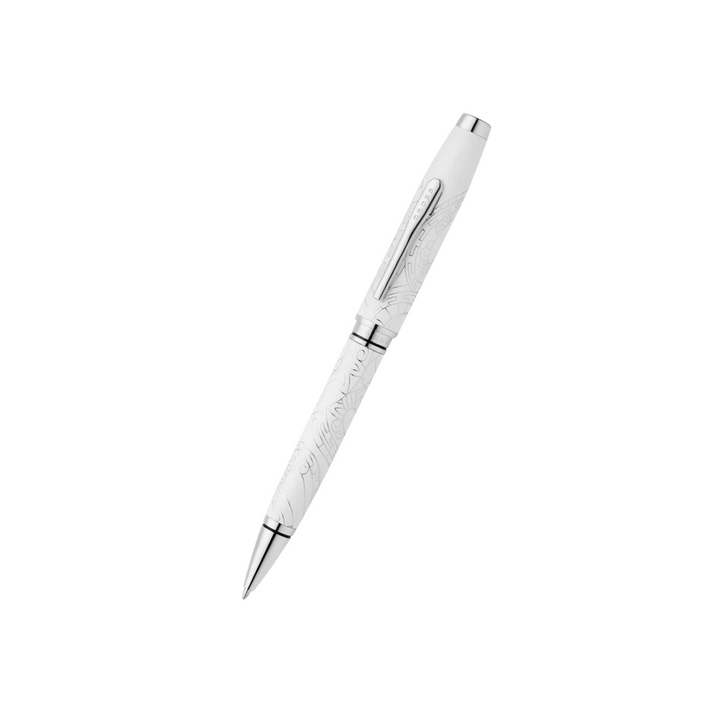 Cross Coventry Zodiac Year of the Snake Ballpoint Pen - Pearl White Lacquer with Polished Chrome — uncapped with cap posted