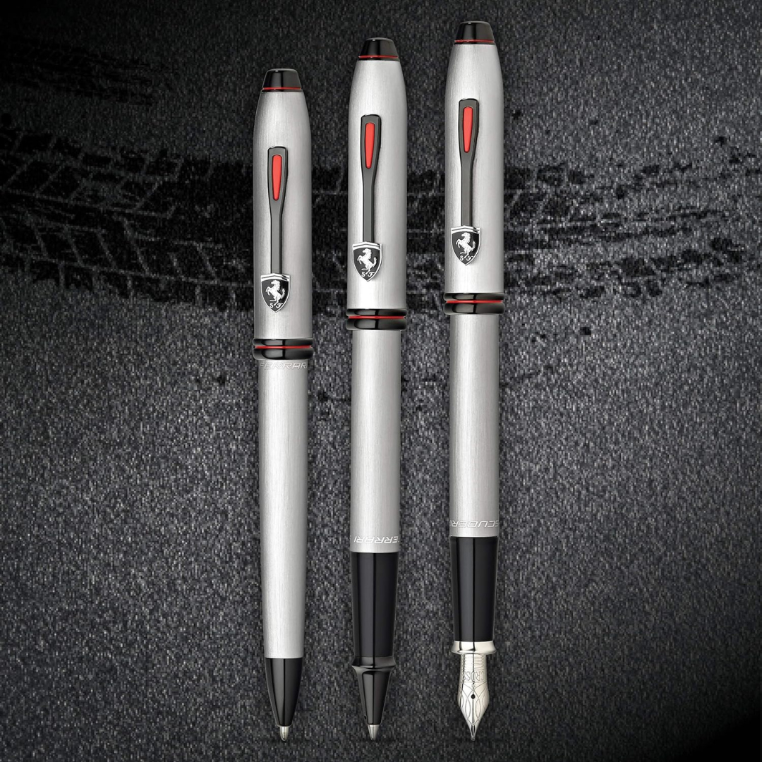 Cross Ferrari Townsend Rollerball Pen - Chrome — writing at an angle