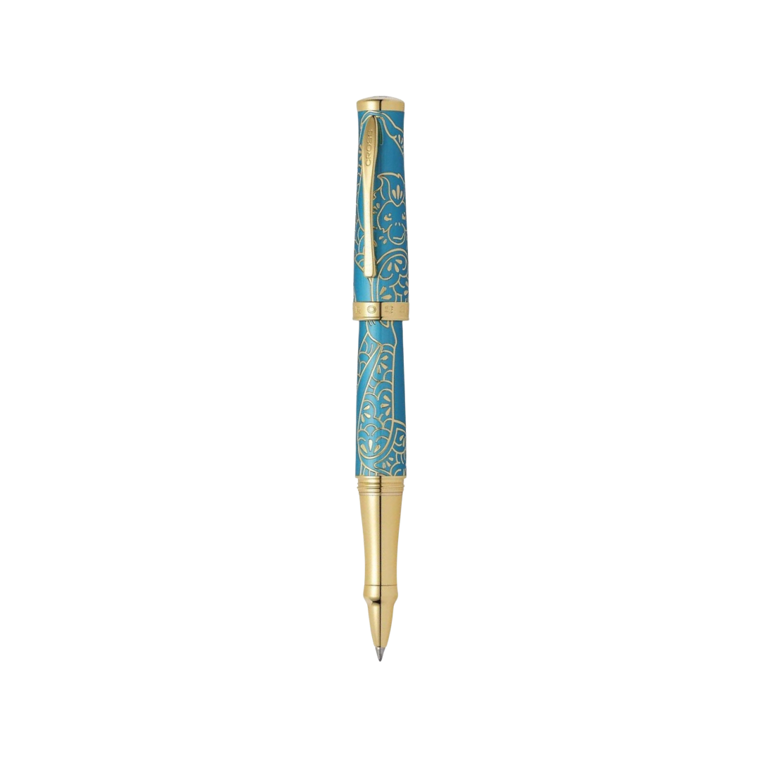 Cross Sauvage Year of the Monkey Rollerball Pen - Tibetan Teal with Gold Inlays and Appointments (Special Edition) — tip d…