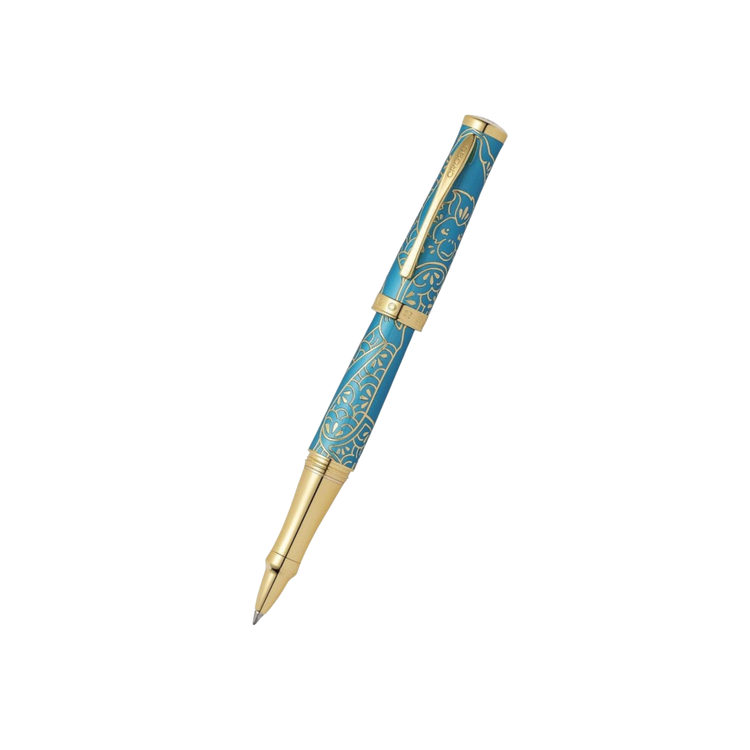Cross Sauvage Year of the Monkey Rollerball Pen - Tibetan Teal with Gold Inlays and Appointments (Special Edition) — capped