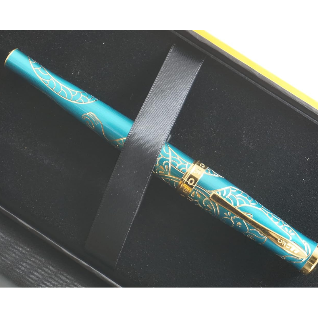 Cross Sauvage Year of the Monkey Rollerball Pen - Tibetan Teal with Gold Inlays and Appointments (Special Edition) — flat lay