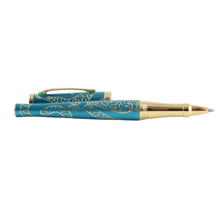 Cross Sauvage Year of the Monkey Rollerball Pen - Tibetan Teal with Gold Inlays and Appointments (Special Edition) — barre…