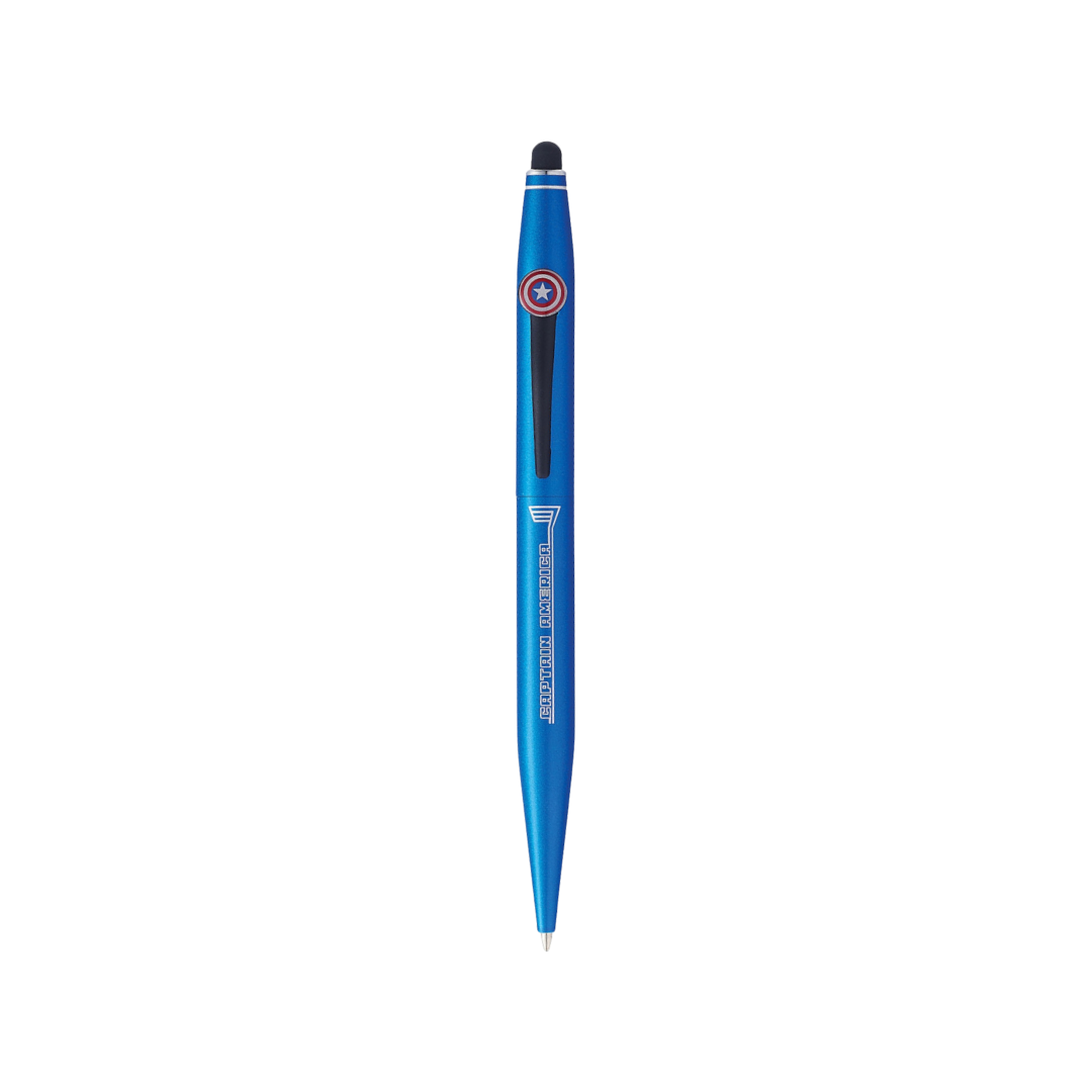 Cross Tech2 Marvel Captain America Ballpoint Pen with Stylus and Journal Gift Set — in use