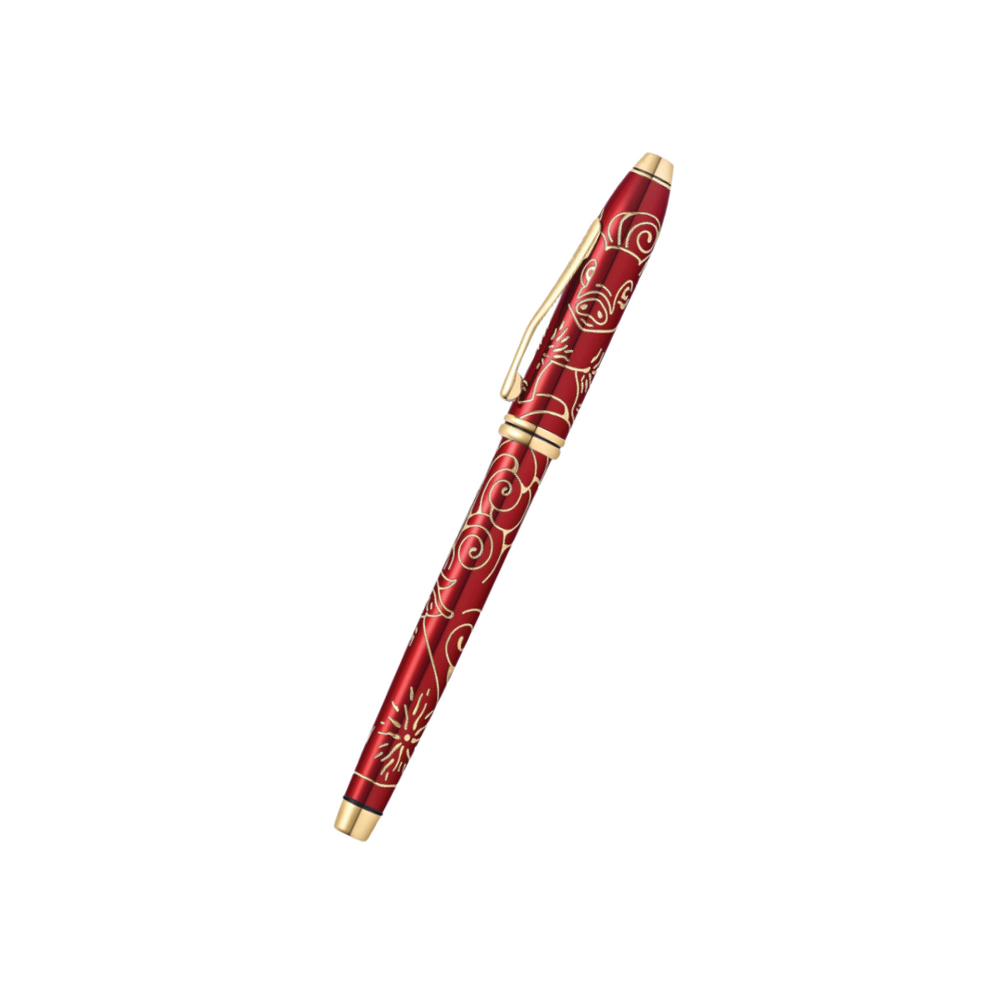 Cross Townsend Year of the Pig Rollerball Pen - Red Lacquer — uncapped with cap posted