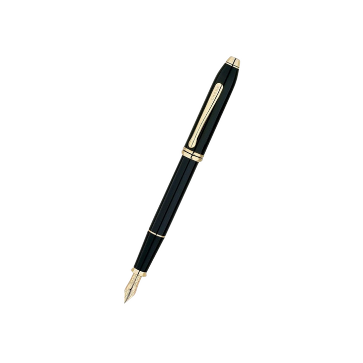 Cross Townsend Fountain Pen in Black Lacquer with 23K Gold Trims — Cross fountain pen — precision nib writing instrument, at Cityluxe Singapore stationery store