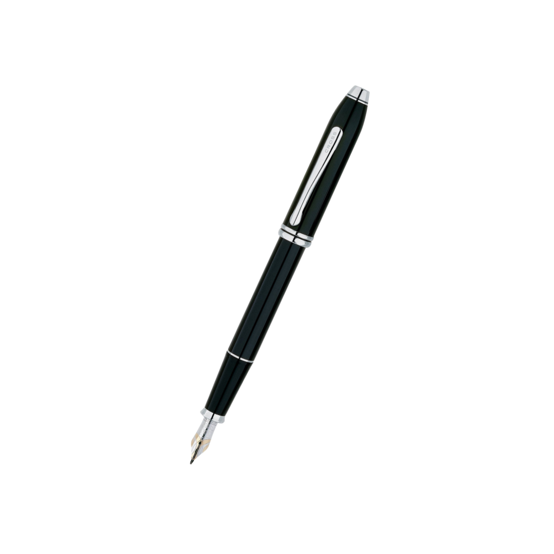 Cross Townsend Black Lacquer Fountain Pen (18k Rhodium Plated Nib) — Cross fountain pen — precision nib writing instrument, at Cityluxe Singapore stationery store