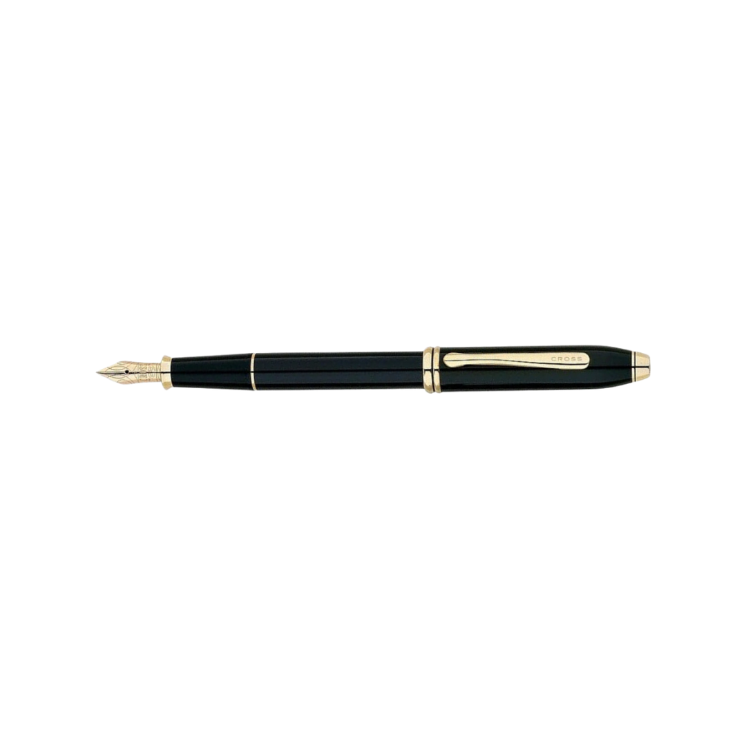 Cross Townsend Fountain Pen in Black Lacquer with 23K Gold Trims — Cross fountain pen — precision nib writing instrument, at Cityluxe Singapore stationery store