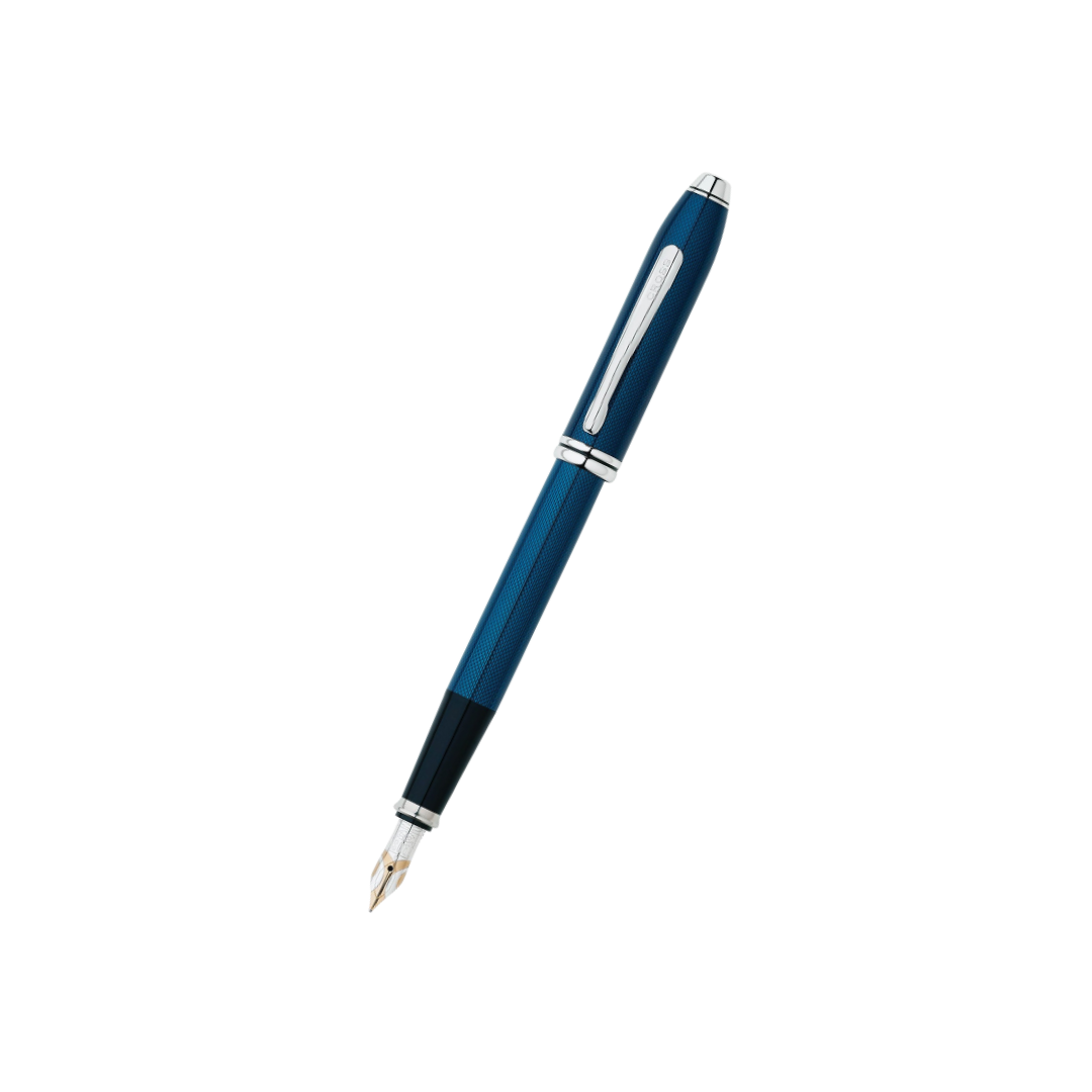 Cross Townsend Quartz Blue Fountain Pen (18k Rhodium Plated Nib) — Cross fountain pen — precision nib writing instrument, at Cityluxe Singapore stationery store