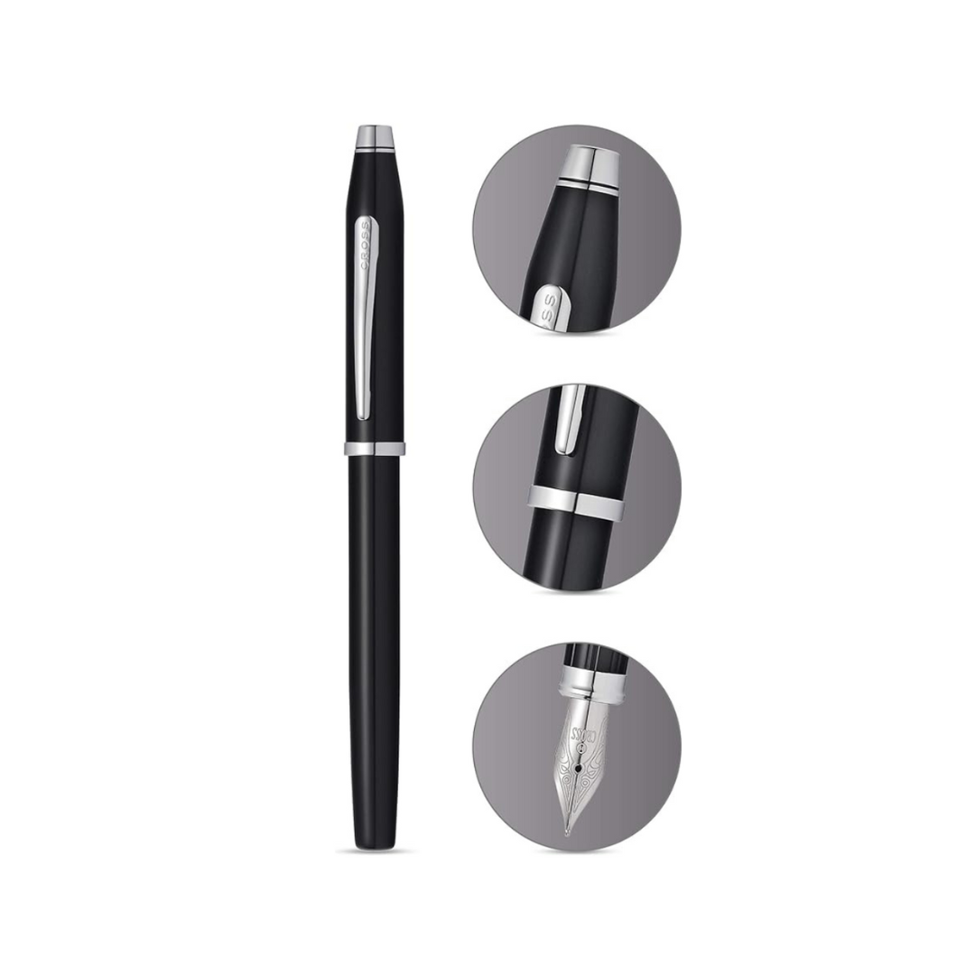 Cross Century II Fountain Pen in Black Lacquer — Cross fountain pen — precision nib writing instrument, at Cityluxe Singapore stationery store