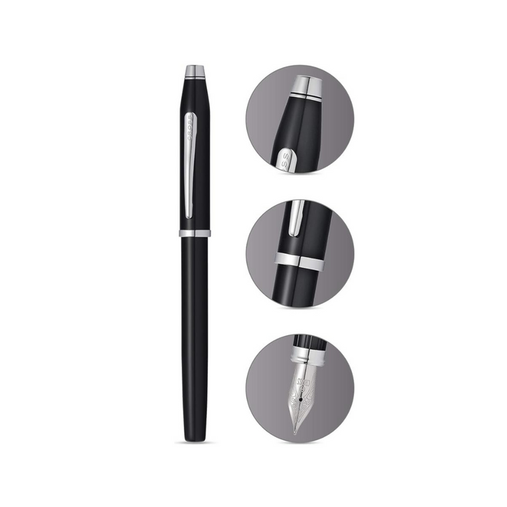 Cross Century II Fountain Pen in Black Lacquer — Cross fountain pen — precision nib writing instrument, at Cityluxe Singapore stationery store