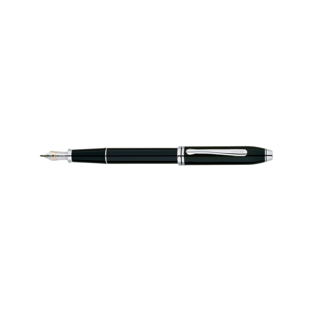 Cross Townsend Black Lacquer Fountain Pen (18k Rhodium Plated Nib) — Cross fountain pen — precision nib writing instrument, at Cityluxe Singapore stationery store