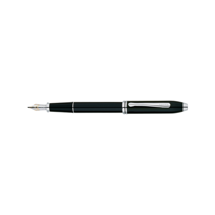 Cross Townsend Black Lacquer Fountain Pen (18k Rhodium Plated Nib) — Cross fountain pen — precision nib writing instrument, at Cityluxe Singapore stationery store