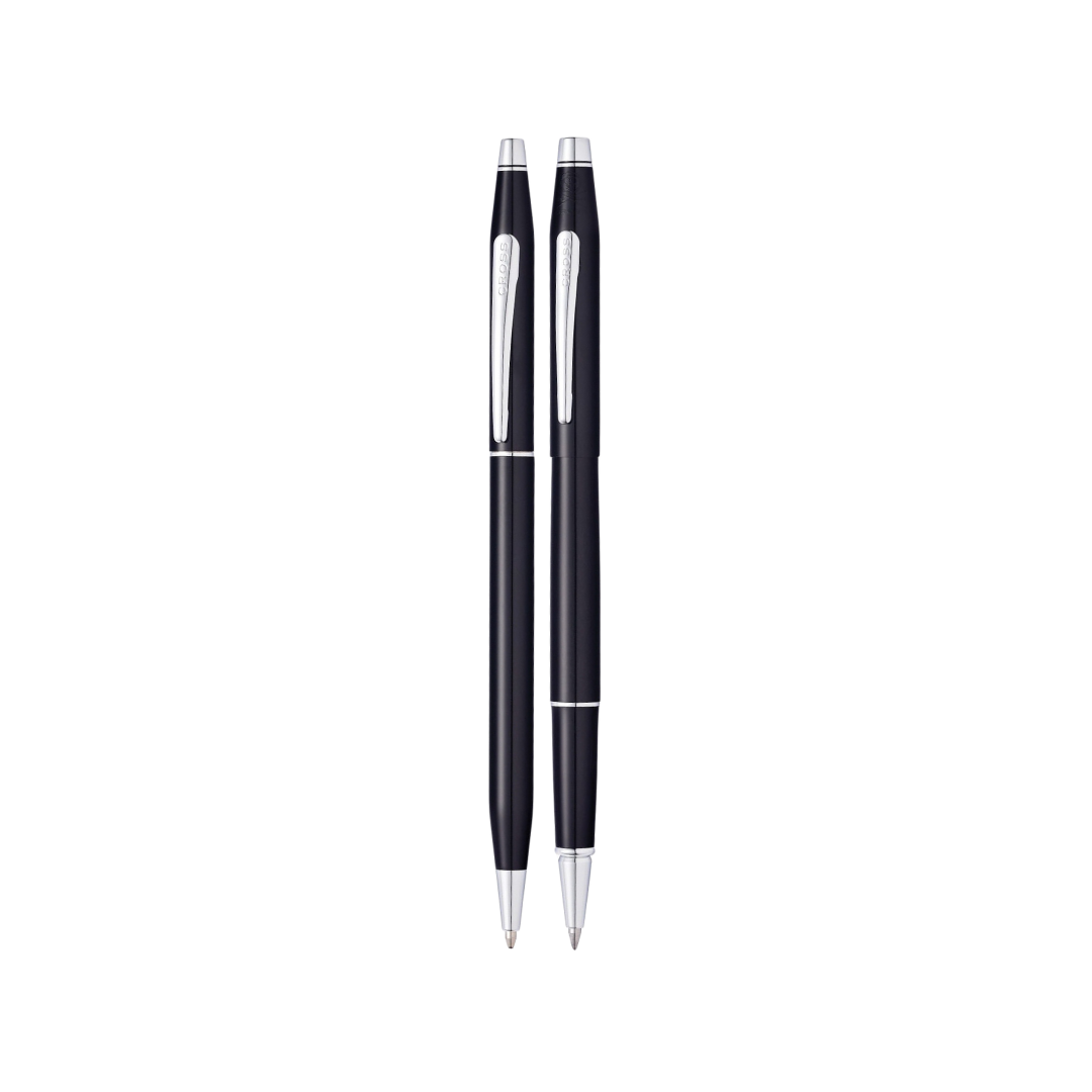 Cross Classic Century Black Lacquer Ballpoint and Rollerball Gift Set — Cross gift set — curated stationery gift bundle, from Cityluxe Singapore