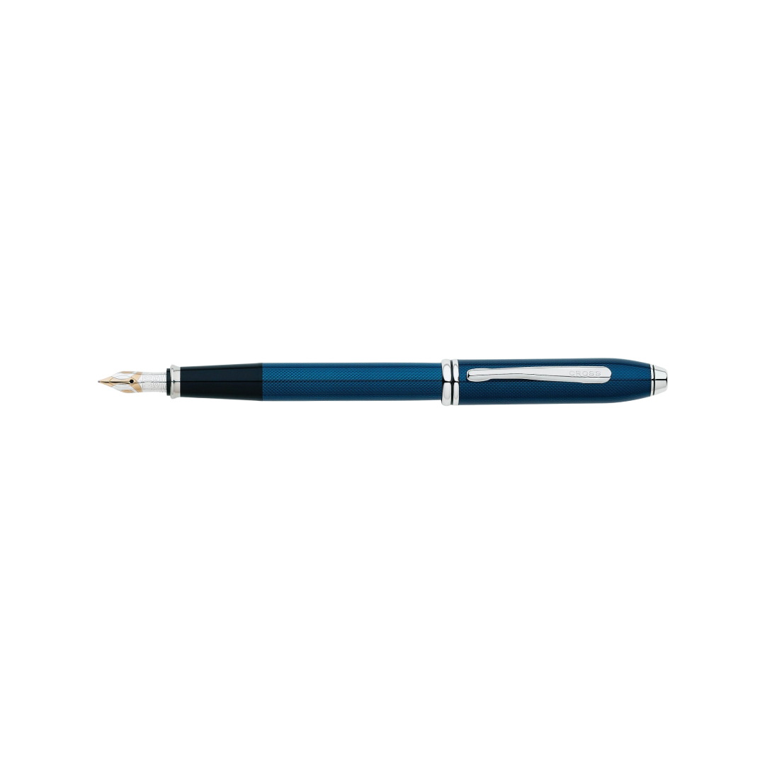 Cross Townsend Quartz Blue Fountain Pen (18k Rhodium Plated Nib) — Cross fountain pen — precision nib writing instrument, at Cityluxe Singapore stationery store
