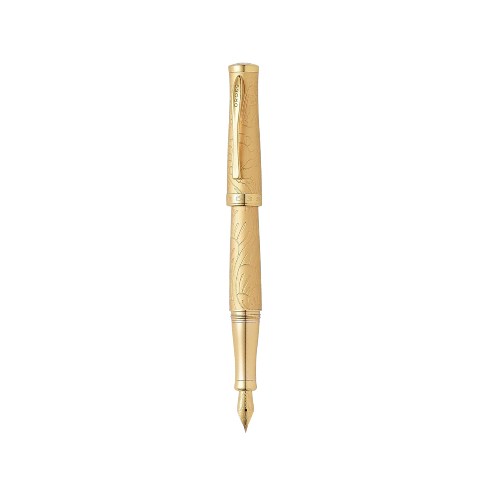 Cross Year Of The Goat Fountain Pen - 18K Gold with Rhodium Plated Nib — uncapped with cap posted