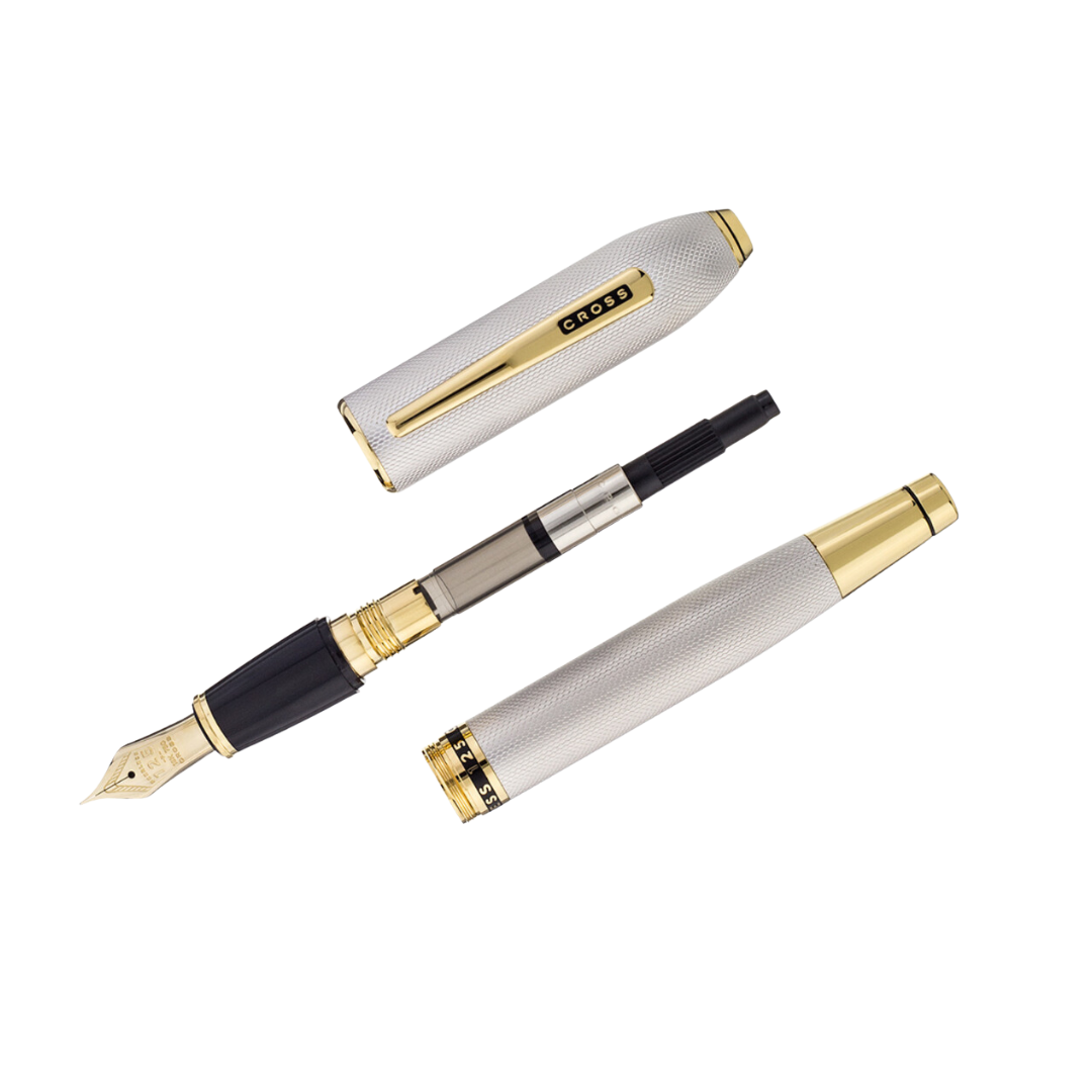 Cross Peerless 125 Fountain Pen - Platinum with Medalist Trim — writing at an angle