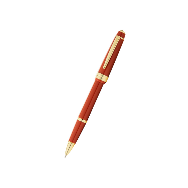 Cross Bailey Light Polished Amber Resin and Gold Tone Rollerball Pen — Cross rollerball pen — fluid gel ink writing instrument, at Cityluxe Singapore