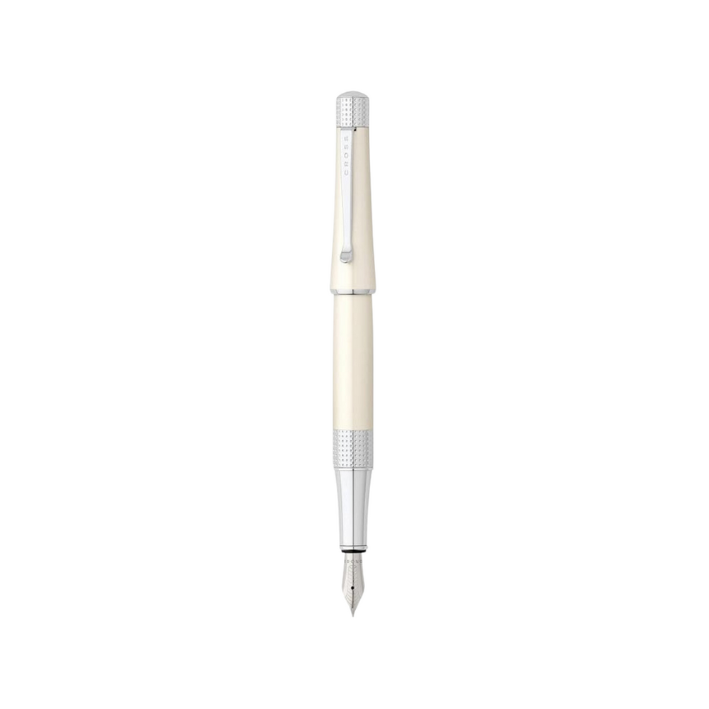 Cross Beverly Fountain Pen - White Lacquer — uncapped with cap posted