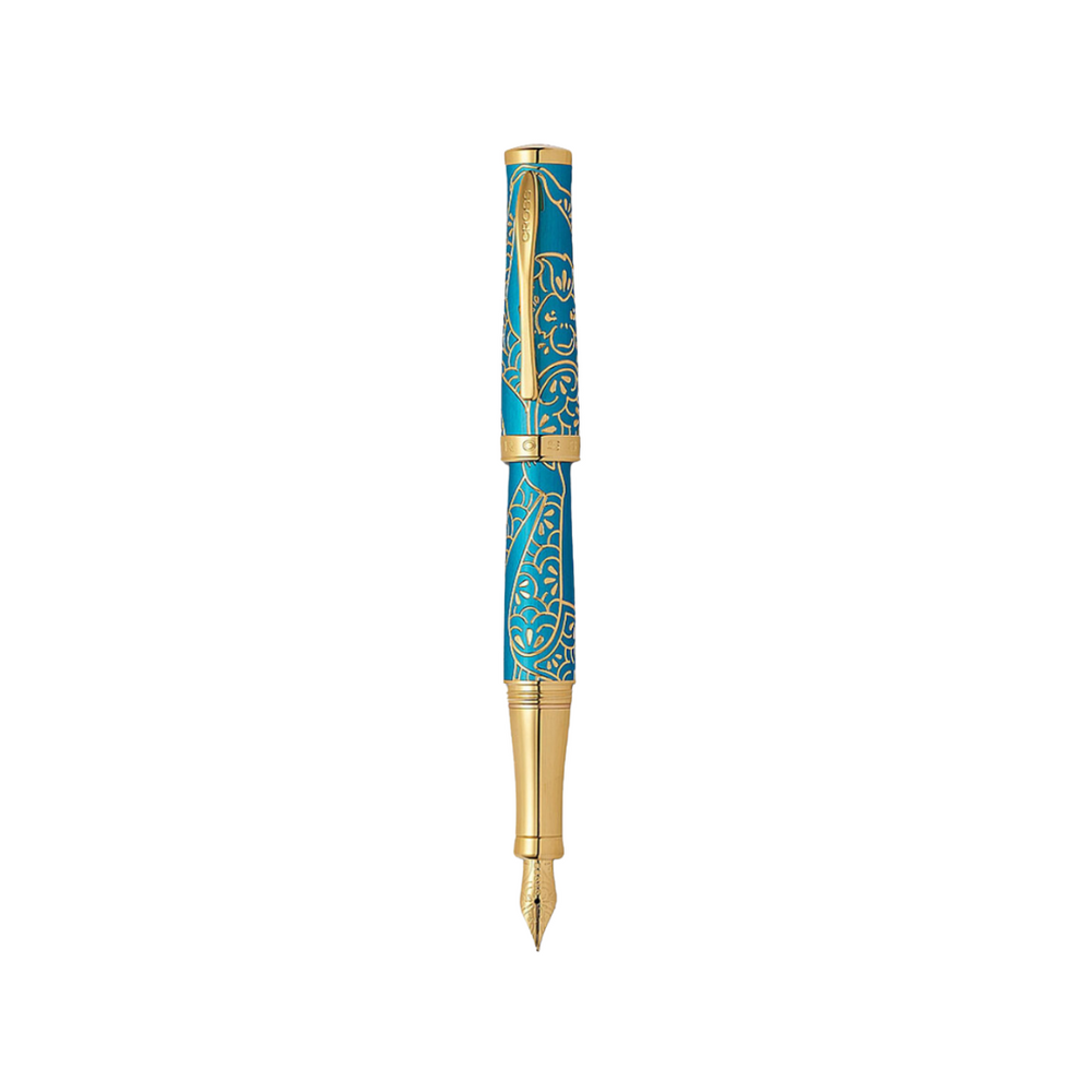 Cross Year of the Monkey Fountain Pen - Tibetan Teal — uncapped with cap posted