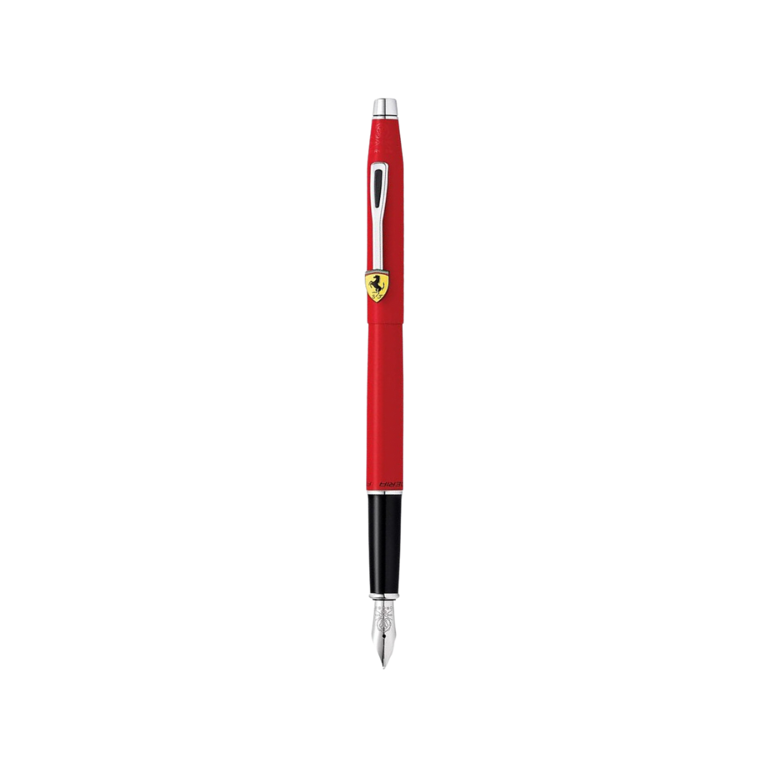Cross Ferrari Classic Century Fountain Pen - Matte Rosso Corsa Red Lacquer — uncapped with cap posted