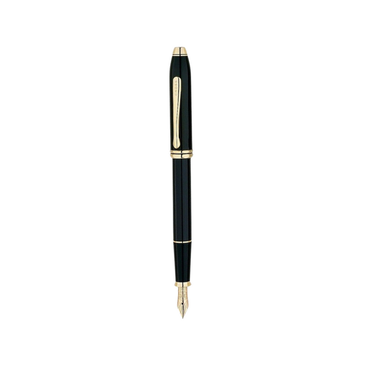Cross Townsend Fountain Pen in Black Lacquer with 23K Gold Trims — Cross fountain pen — precision nib writing instrument, at Cityluxe Singapore stationery store