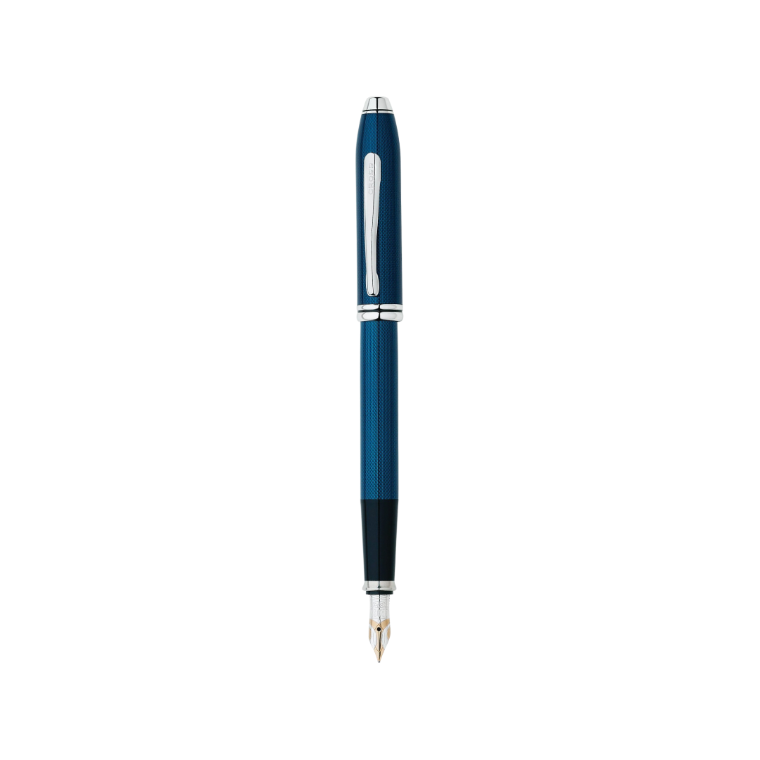 Cross Townsend Quartz Blue Fountain Pen (18k Rhodium Plated Nib) — Cross fountain pen — precision nib writing instrument, at Cityluxe Singapore stationery store