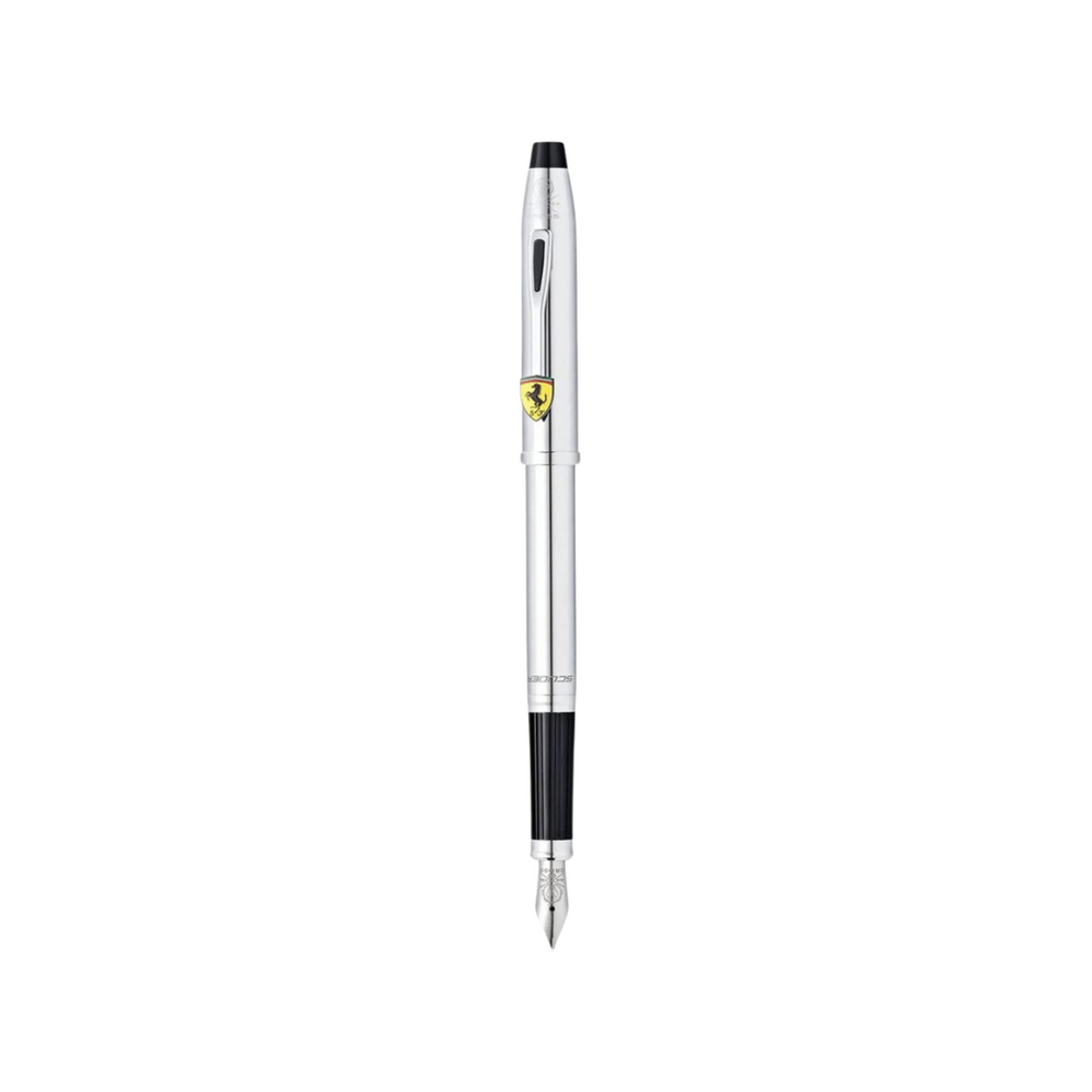 Cross Ferrari Century II Fountain Pen - Glossy Chrome — uncapped with cap posted