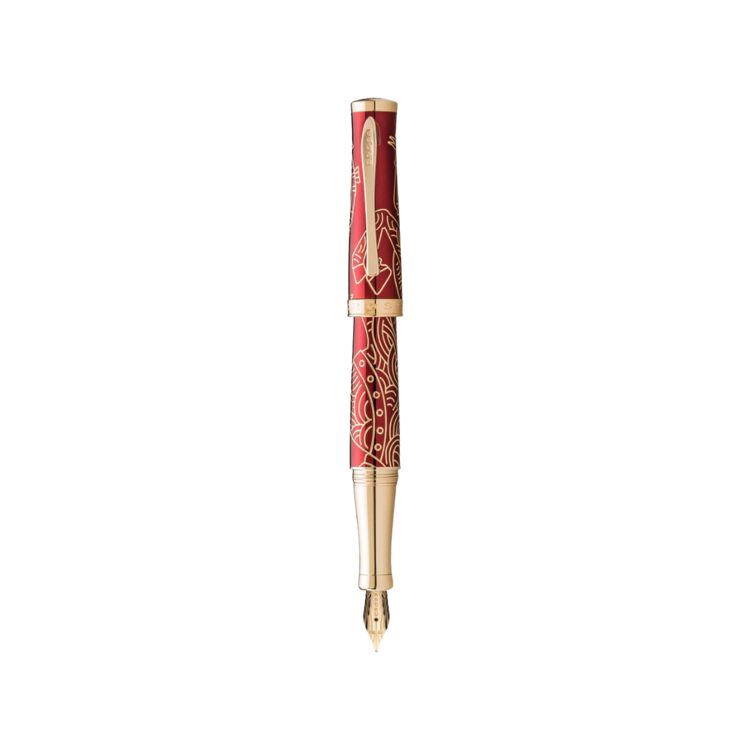 Cross Sauvage Year of the Horse Fountain Pen - Red — uncapped with cap posted