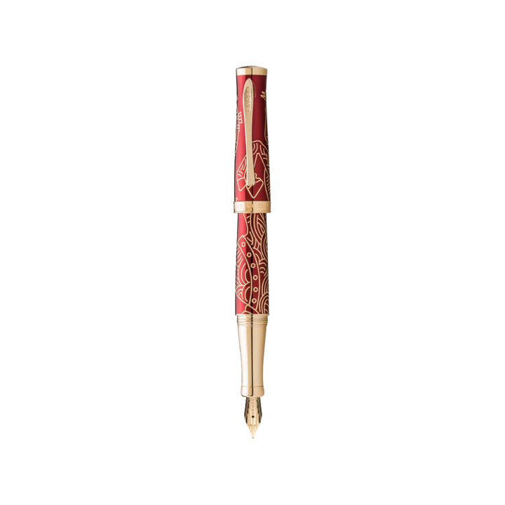 Cross Sauvage Year of the Horse Fountain Pen - Red — uncapped with cap posted