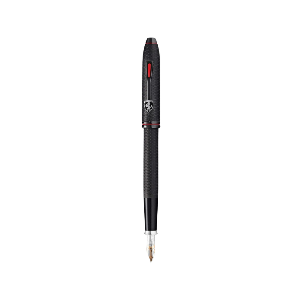 Cross Ferrari Townsend Fountain Pen - Brushed Black — uncapped with cap posted