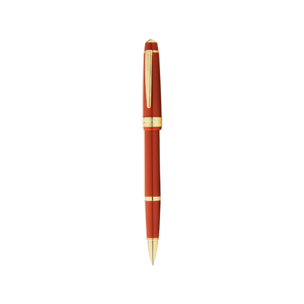 Cross Bailey Light Polished Amber Resin and Gold Tone Rollerball Pen — Cross rollerball pen — fluid gel ink writing instrument, at Cityluxe Singapore
