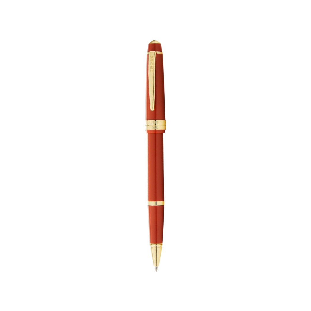 Cross Bailey Light Polished Amber Resin and Gold Tone Rollerball Pen — Cross rollerball pen — fluid gel ink writing instrument, at Cityluxe Singapore