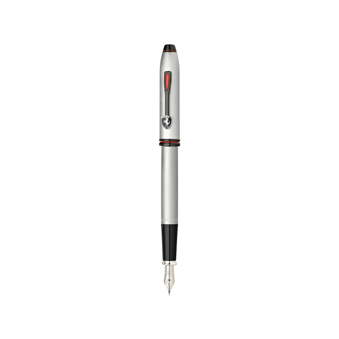 Cross Ferrari Townsend Fountain Pen - Chrome/ Aluminum Gray — uncapped with cap posted
