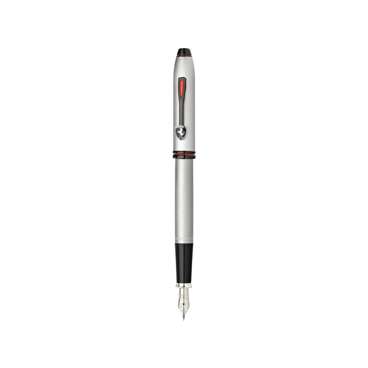 Cross Ferrari Townsend Fountain Pen - Chrome/ Aluminum Gray — uncapped with cap posted