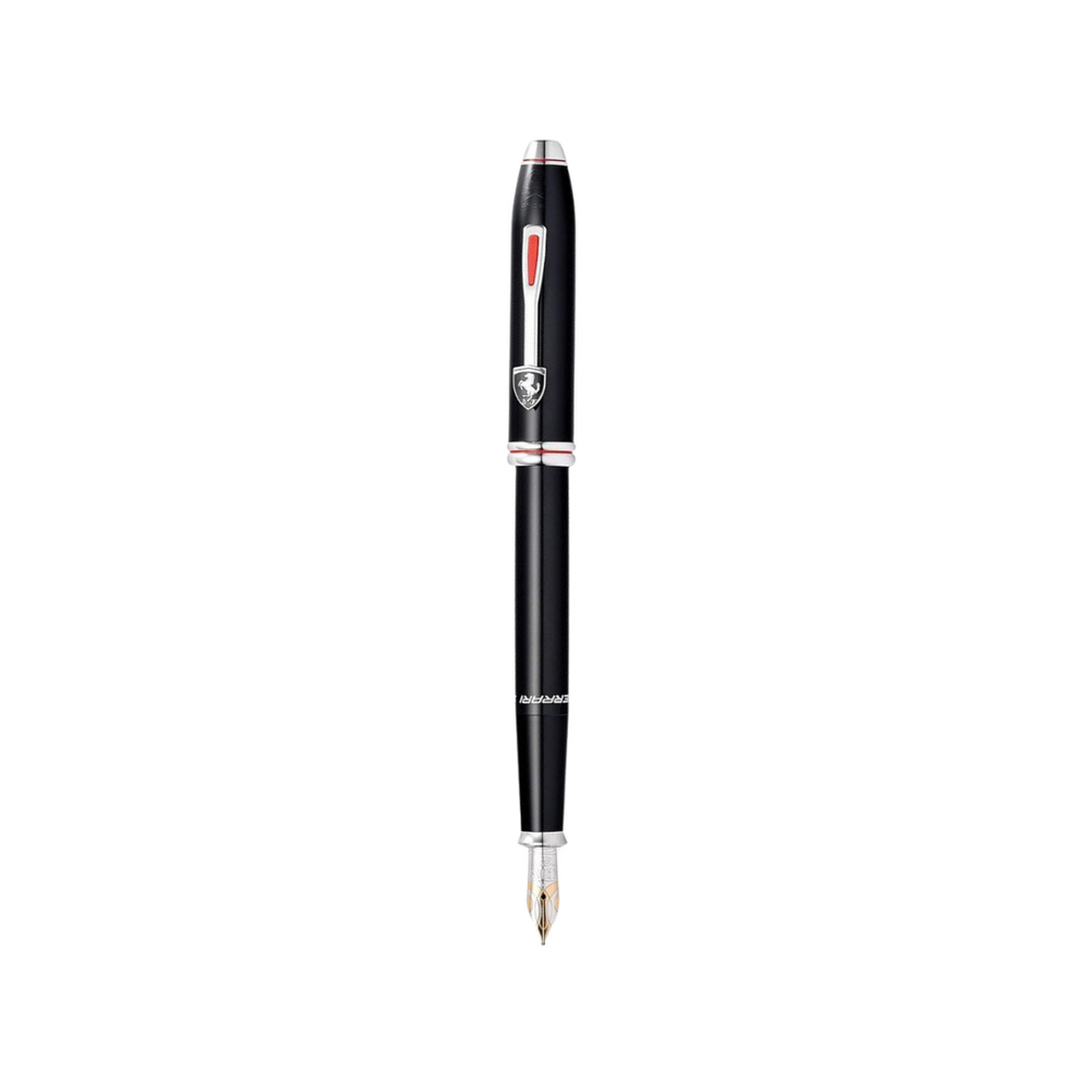 Cross Ferrari Townsend Fountain Pen - Glossy Black Lacquer — uncapped with cap posted