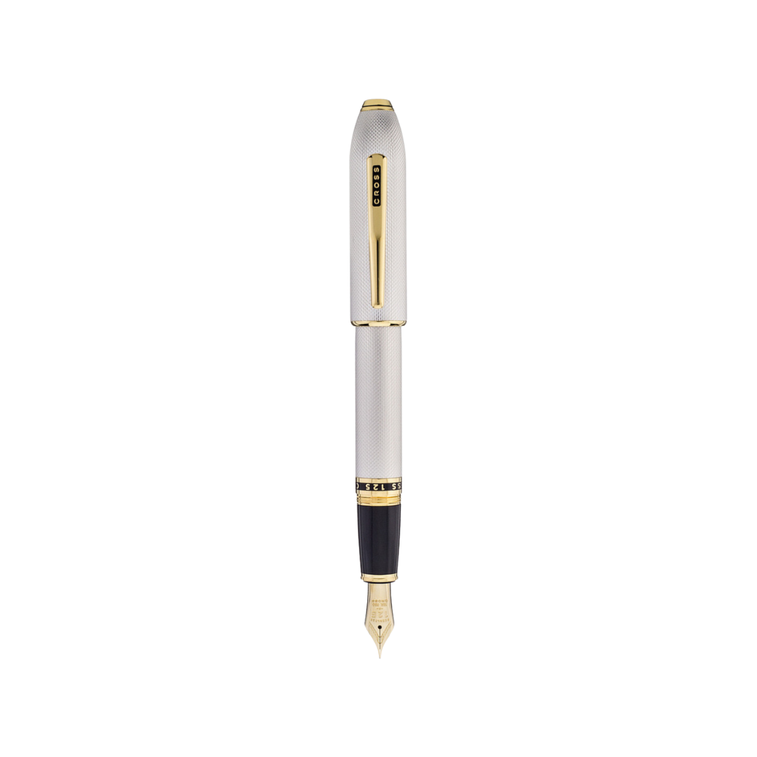 Cross Peerless 125 Fountain Pen - Platinum with Medalist Trim — uncapped with cap posted