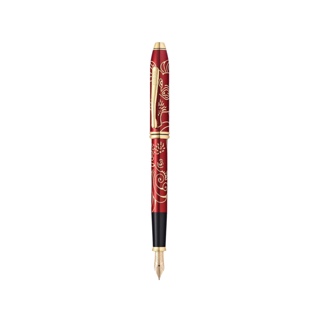 Cross Townsend Year of the Pig Fountain Pen - Red — uncapped with cap posted