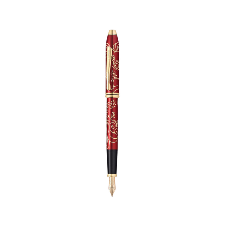Cross Townsend Year of the Pig Fountain Pen - Red — uncapped with cap posted