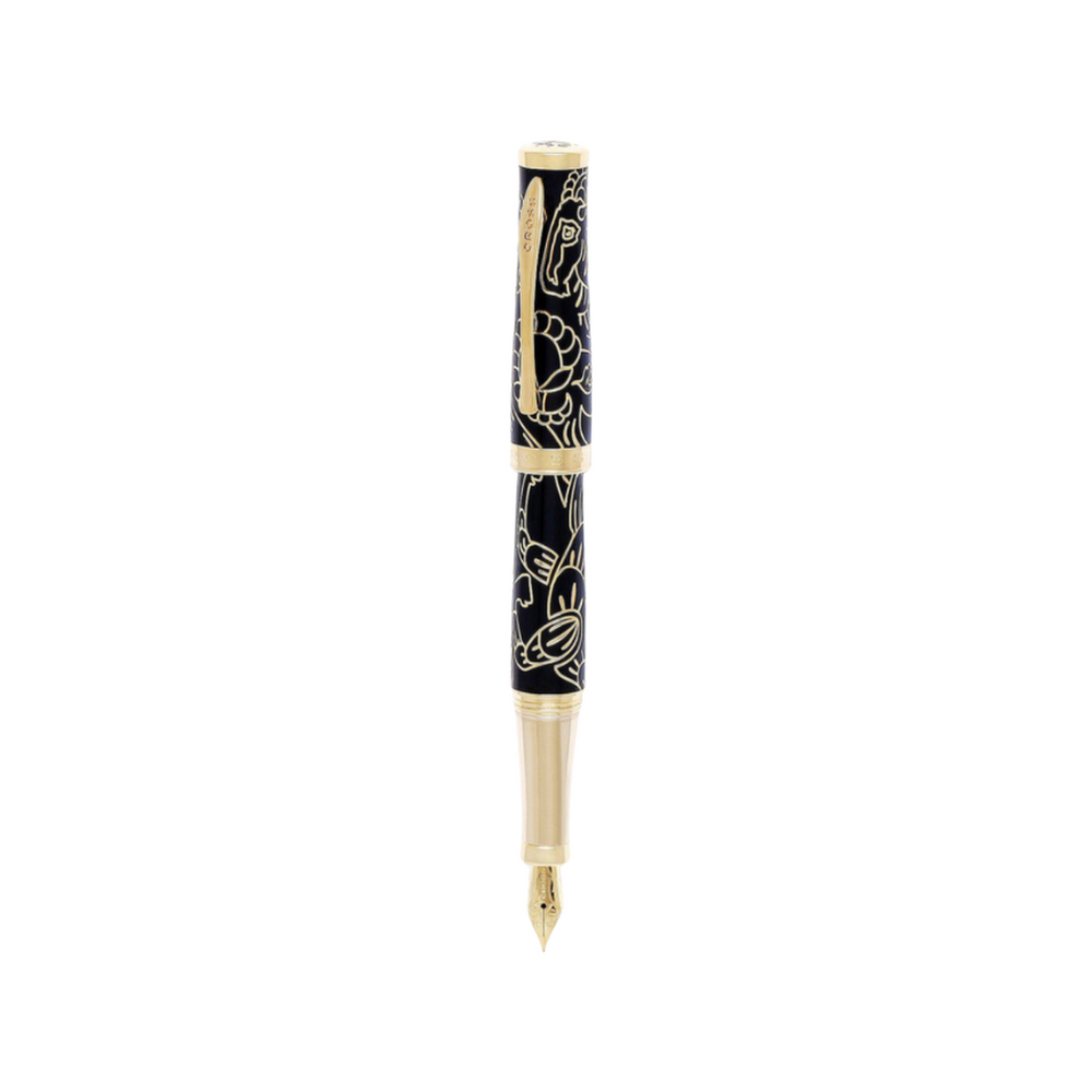 Cross Year Of The Goat Fountain Pen - Black Lacquer — uncapped with cap posted