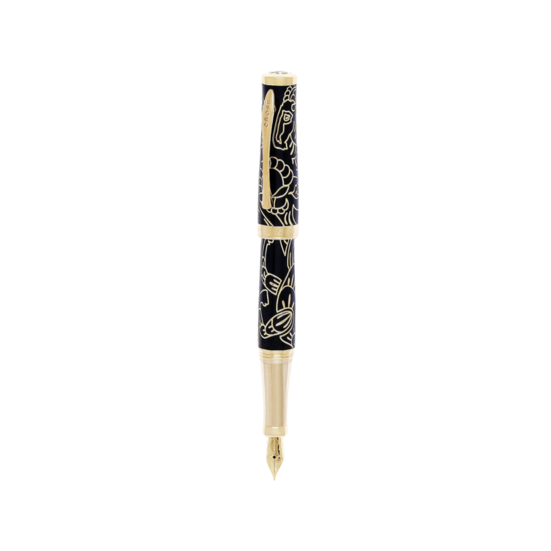 Cross Year Of The Goat Fountain Pen - Black Lacquer — uncapped with cap posted
