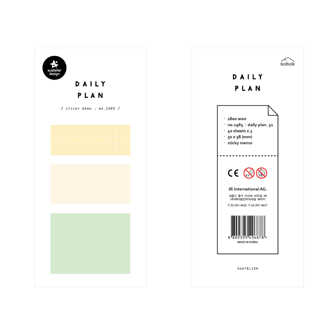 Suatelier Daily Plan Sticky Memo - .51 Pastel Grid (3) — front view