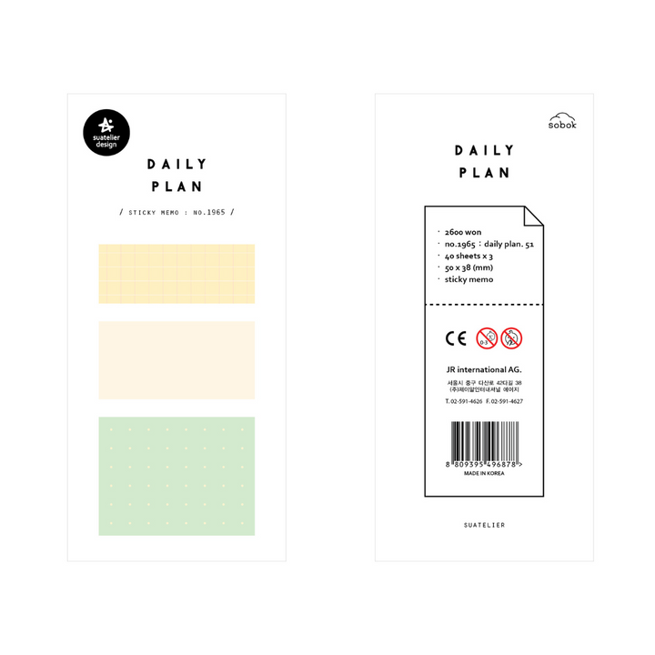 Suatelier Daily Plan Sticky Memo - .51 Pastel Grid (3) — front view