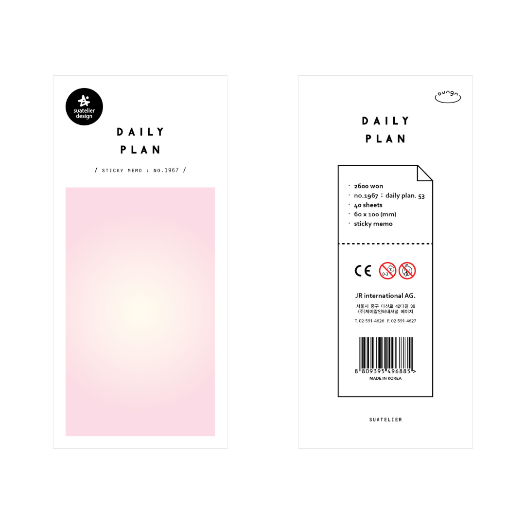 Suatelier Daily Plan Sticky Memo - .53 Pink Light (1) — front view