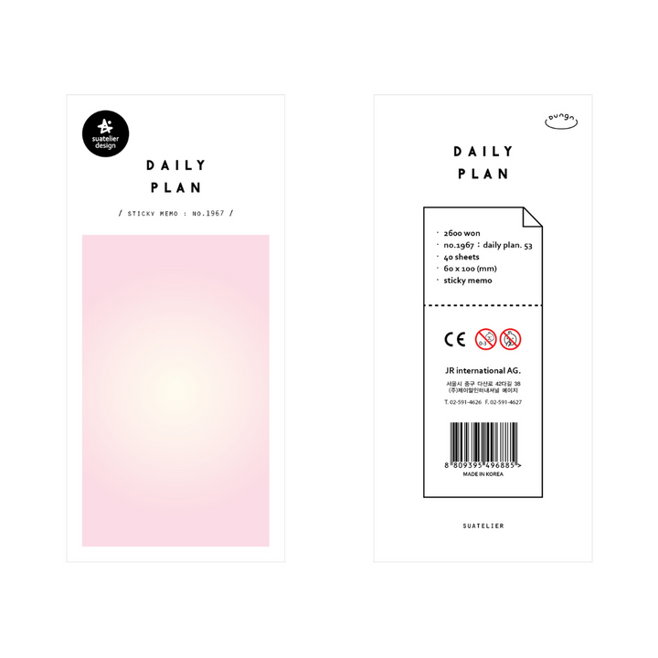 Suatelier Daily Plan Sticky Memo - .53 Pink Light (1) — front view