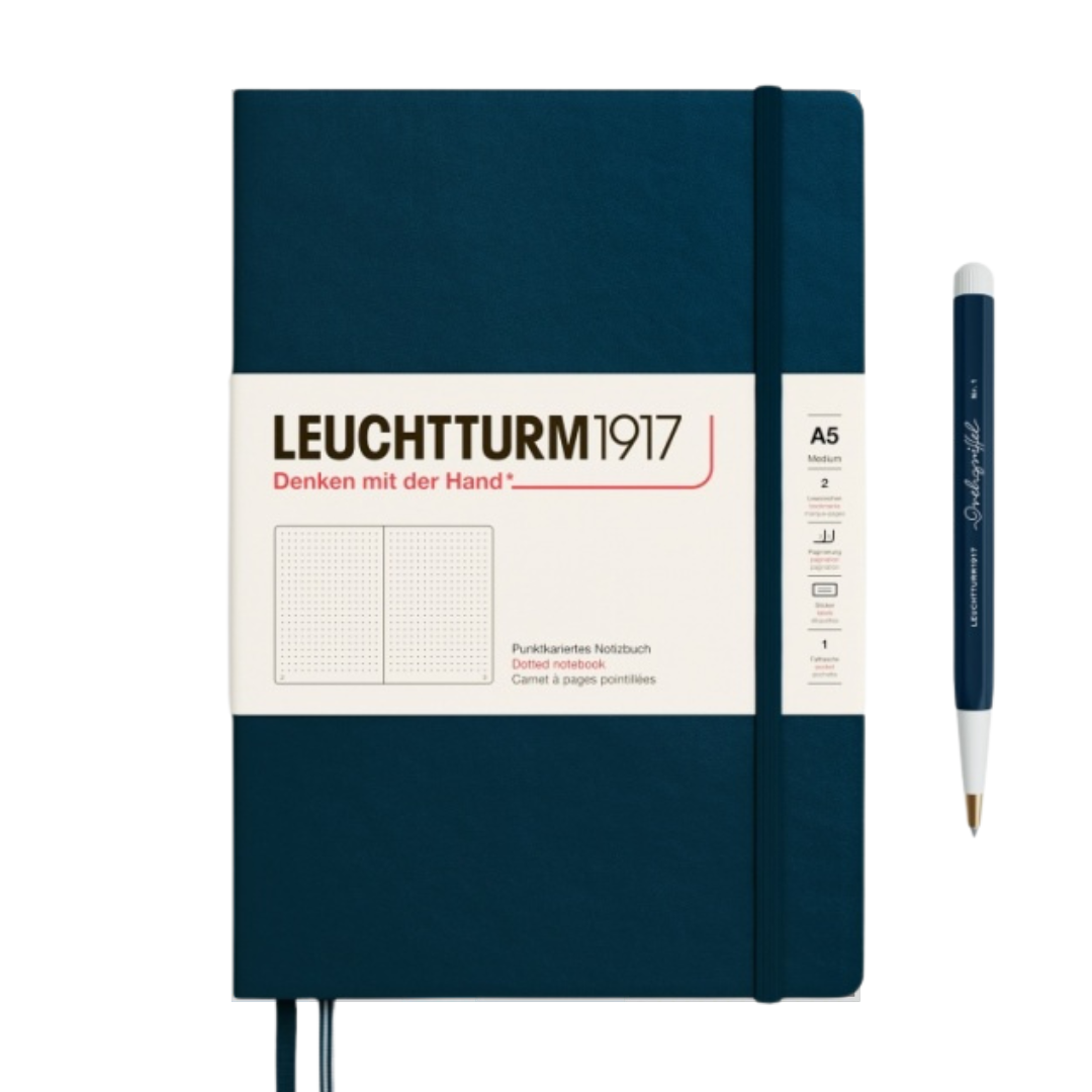 Leuchtturm1917 A5 Medium Hardcover Notebook - Dotted / Deep Sea — front cover