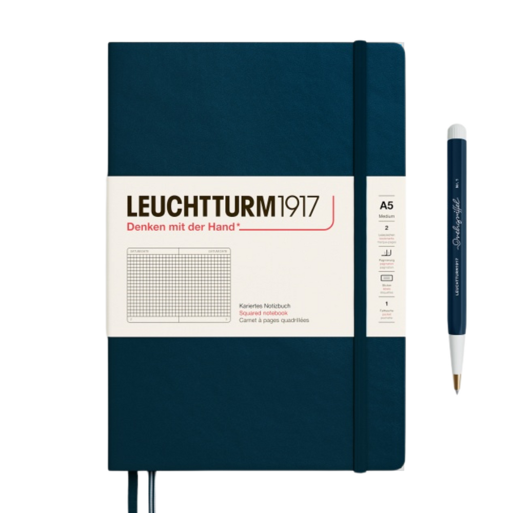Leuchtturm1917 A5 Medium Hardcover Notebook - Squared / Deep Sea — open spread