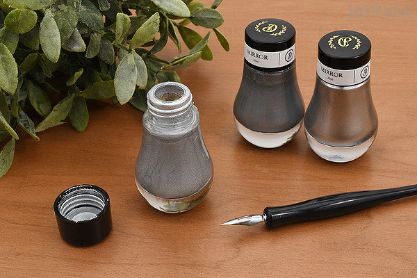 Dominant Industry Mirror 25ml Ink Bottle (for Dip Pen) in Chrome — Dominant Industry fountain pen ink — premium bottled ink for writing, at Cityluxe Singapore