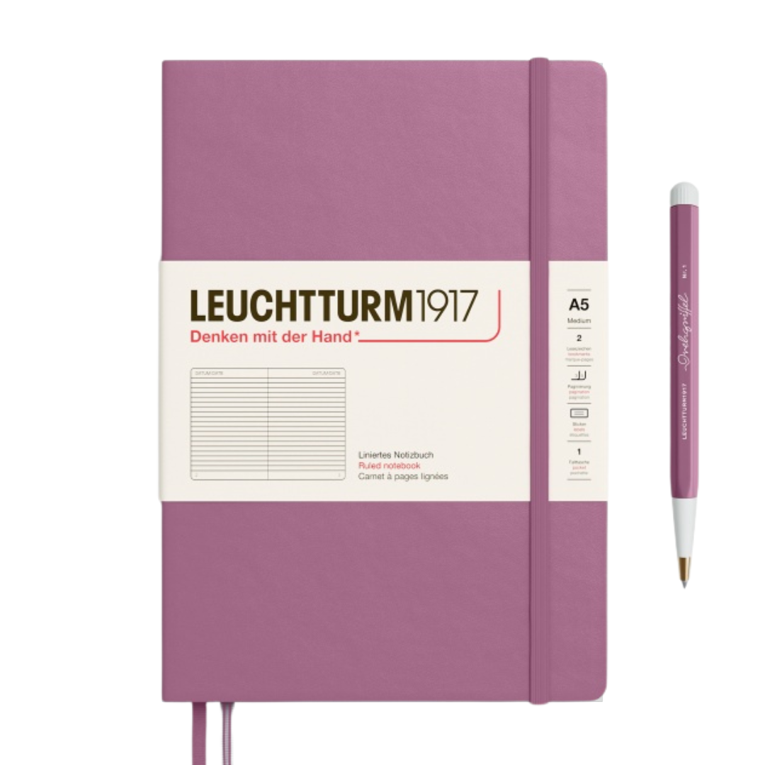 Leuchtturm1917 A5 Medium Hardcover Notebook - Ruled / Dusty Rose — front cover