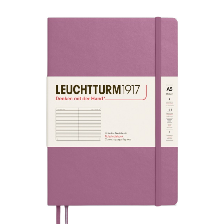 Leuchtturm1917 A5 Medium Hardcover Notebook - Ruled / Dusty Rose — open spread