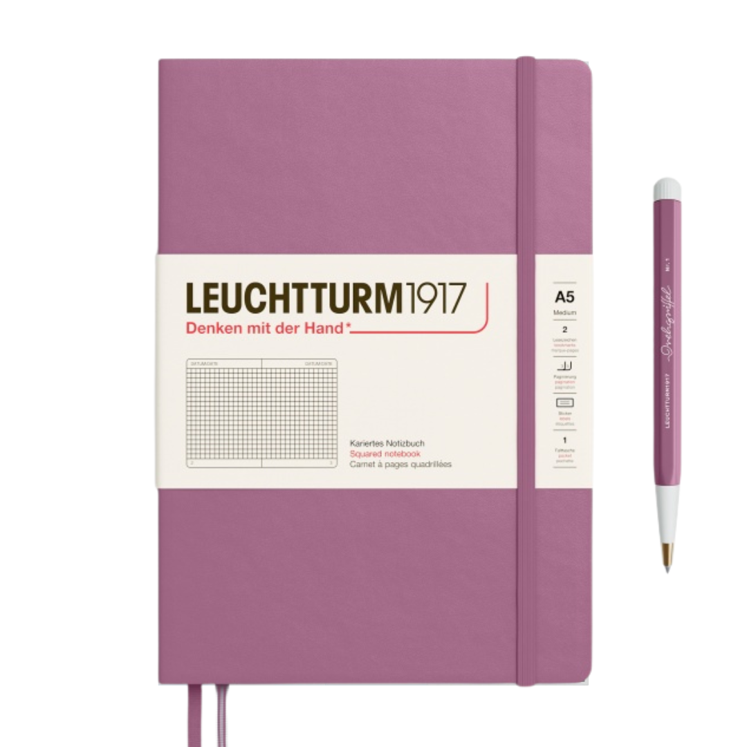 Leuchtturm1917 A5 Medium Hardcover Notebook - Squared / Dusty Rose — front cover